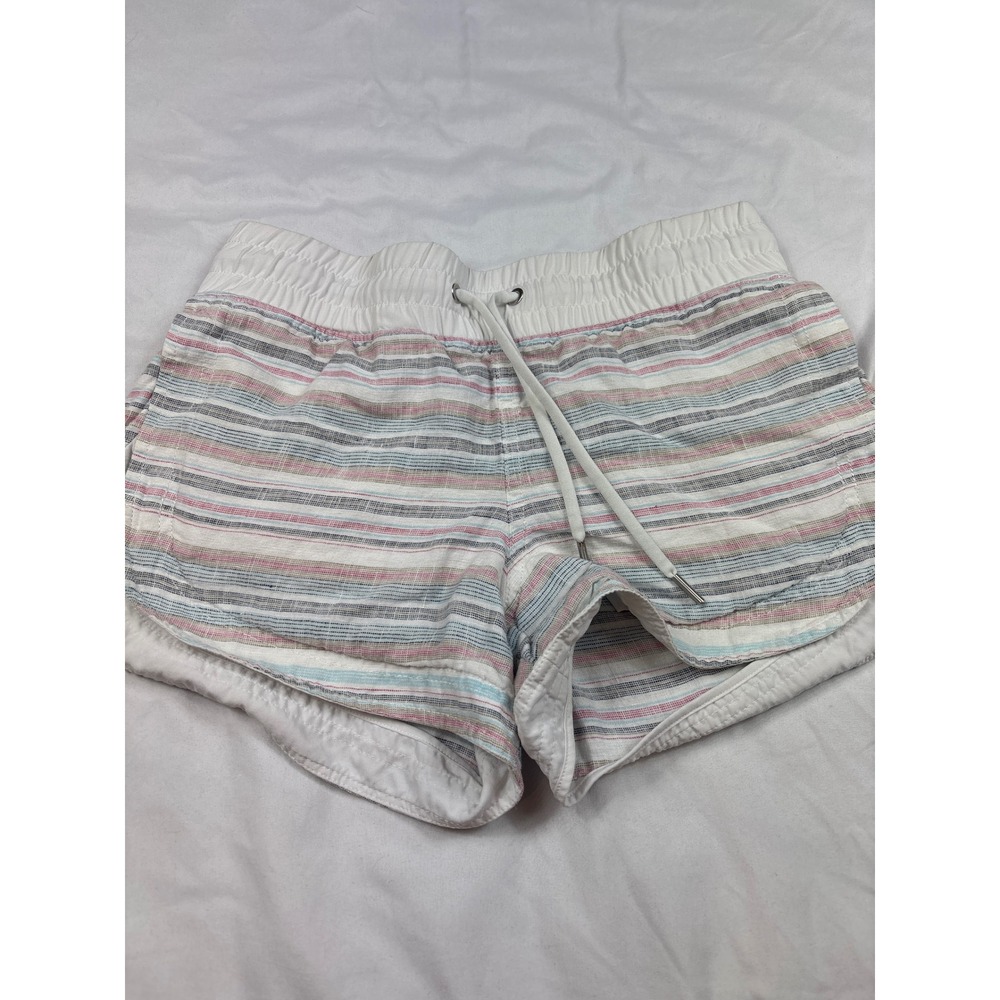 Athleta Womens Striped Linen Blend Shorts Size 2 Pink Blue White Drawstring